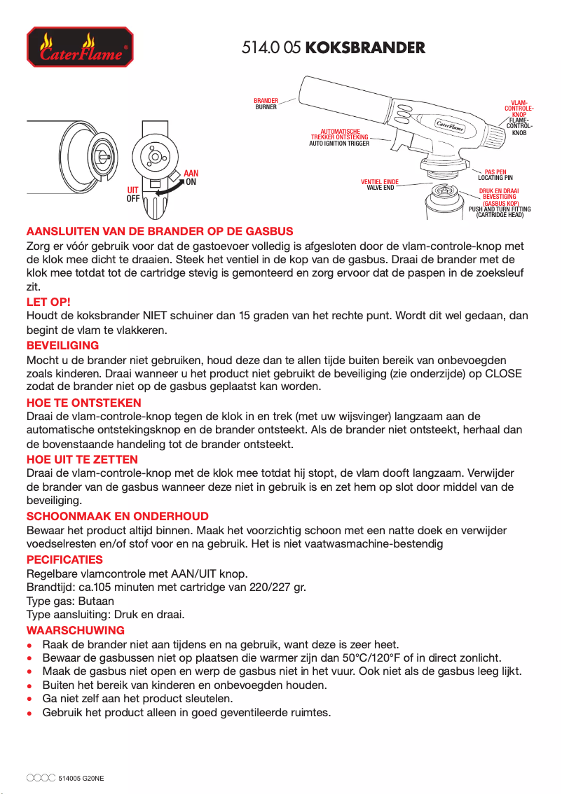 Page n°1 - Manuel utilisateur CaterFlame 514005