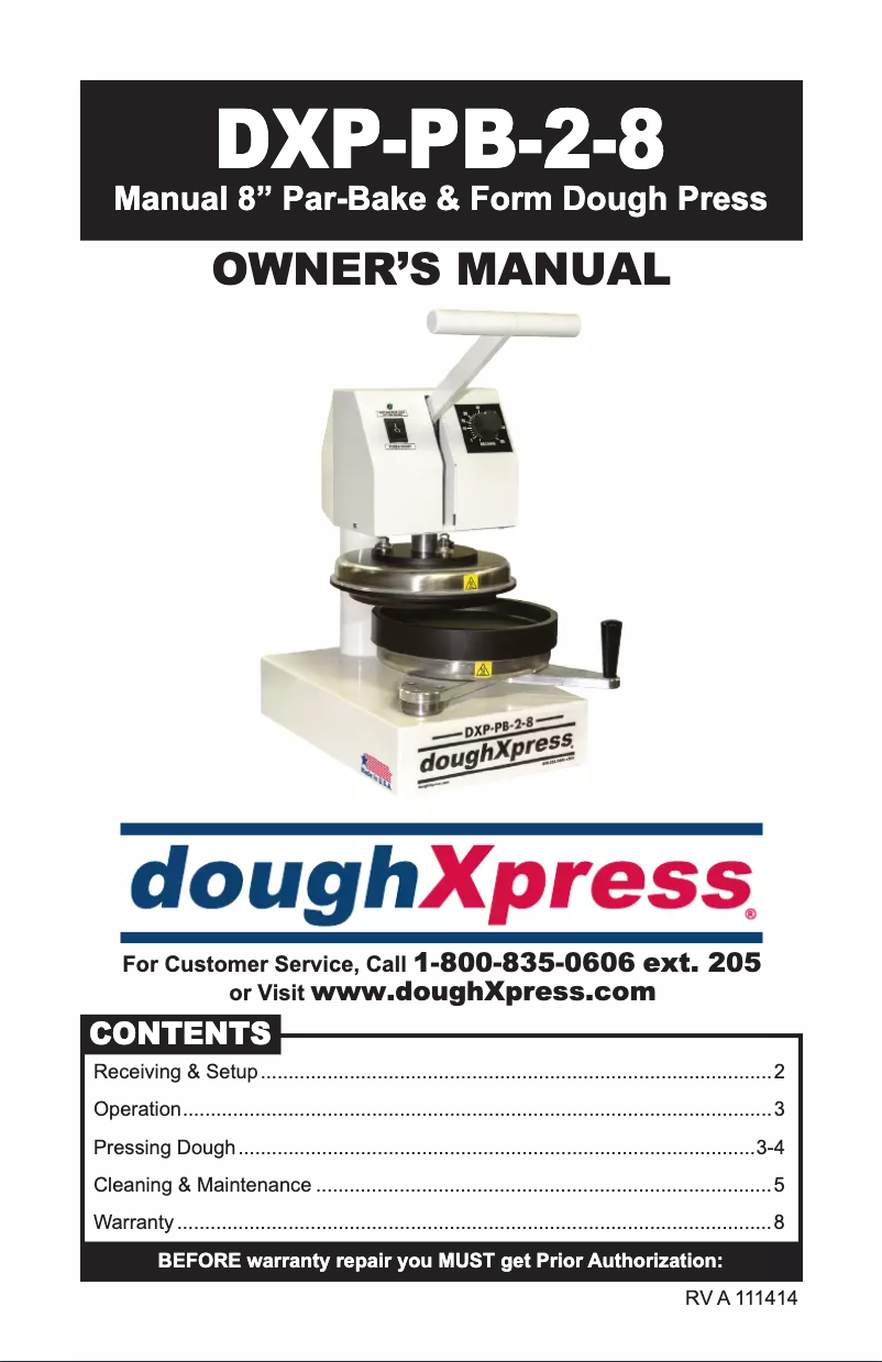 Page 1 de la notice Manuel utilisateur DoughXpress DXP-PB-2-8