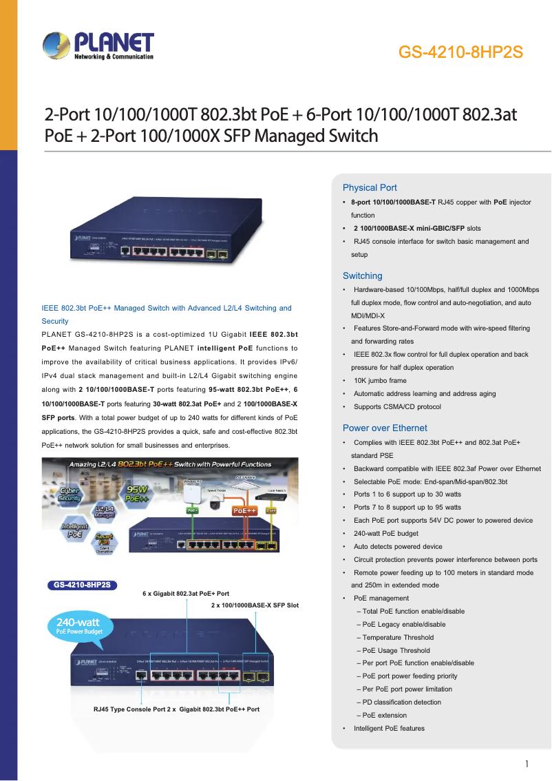 Image de la première page du manuel de l'appareil GS-4210-8HP2S