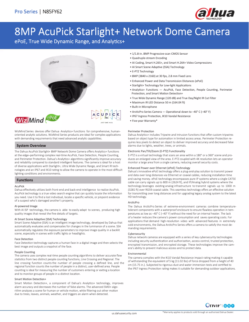 Page n°1 - Fiche technique Dahua Technology N85FY62