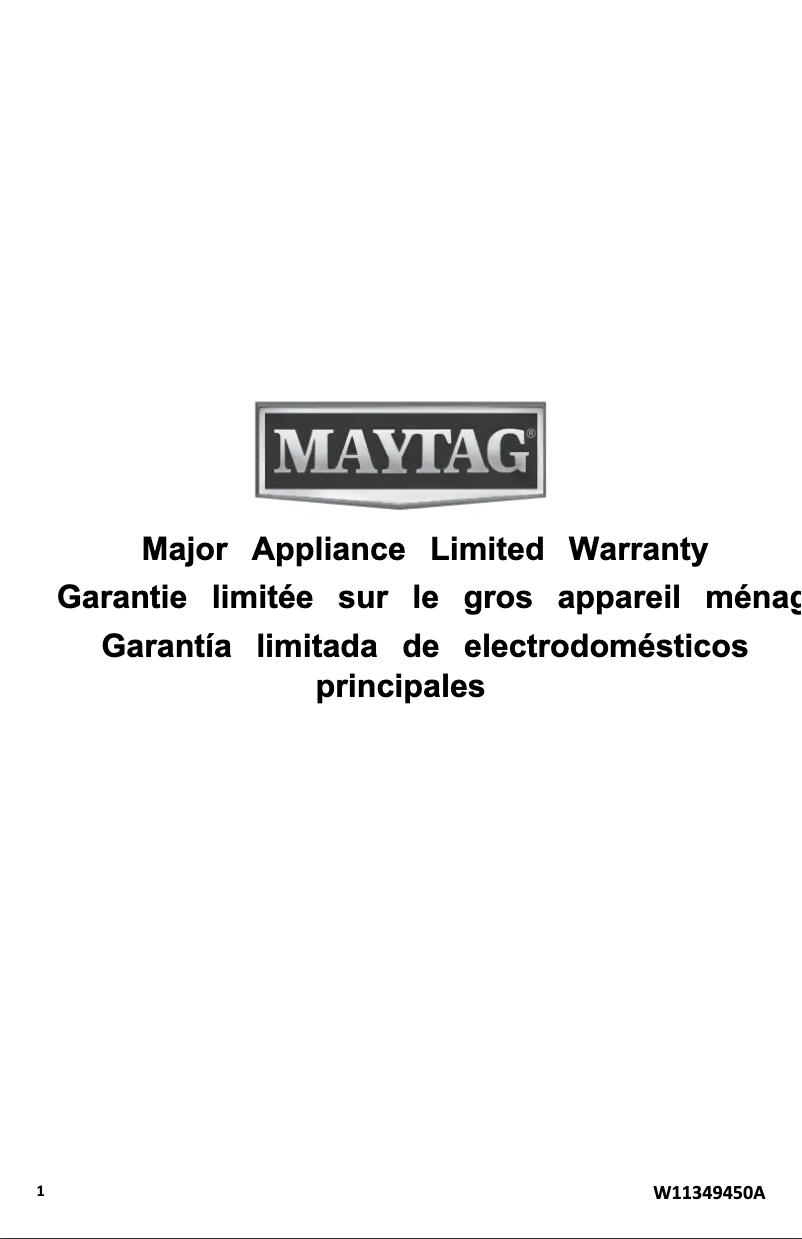Page 1 de la notice Informations de garantie Maytag MDB4949SKB