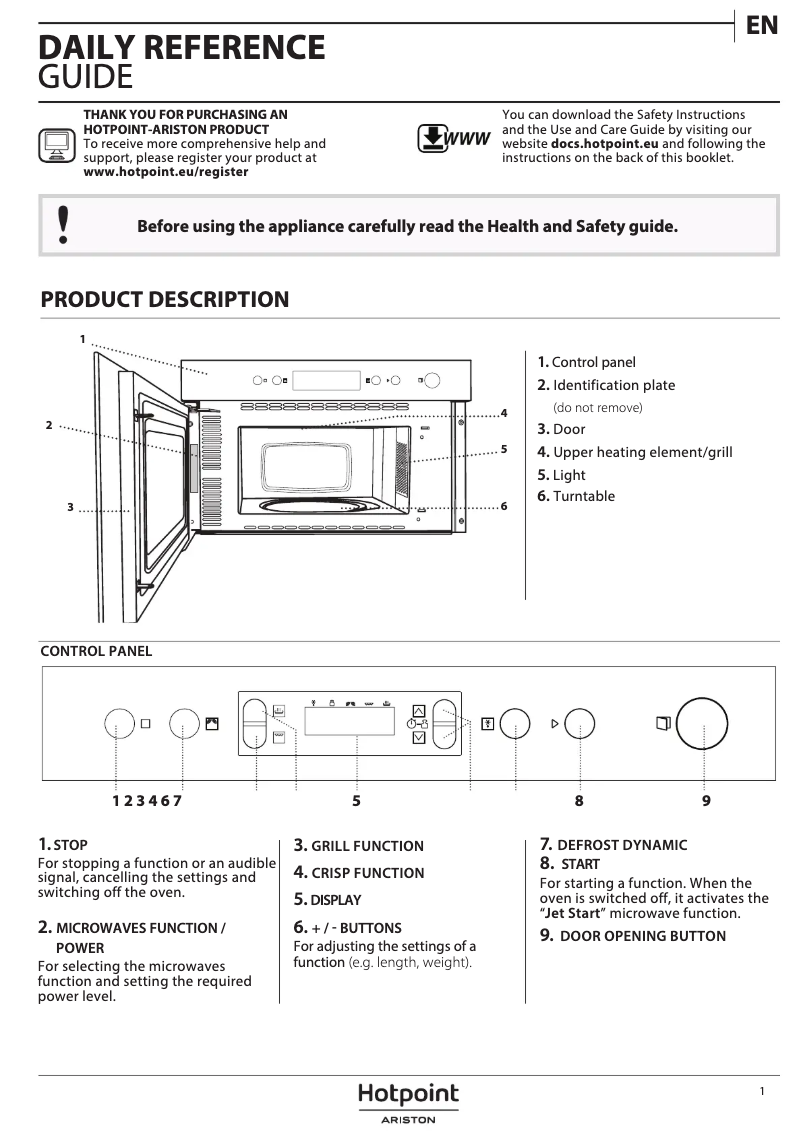 Page 1 de la notice Manuel utilisateur Hotpoint MN 614 IX HA