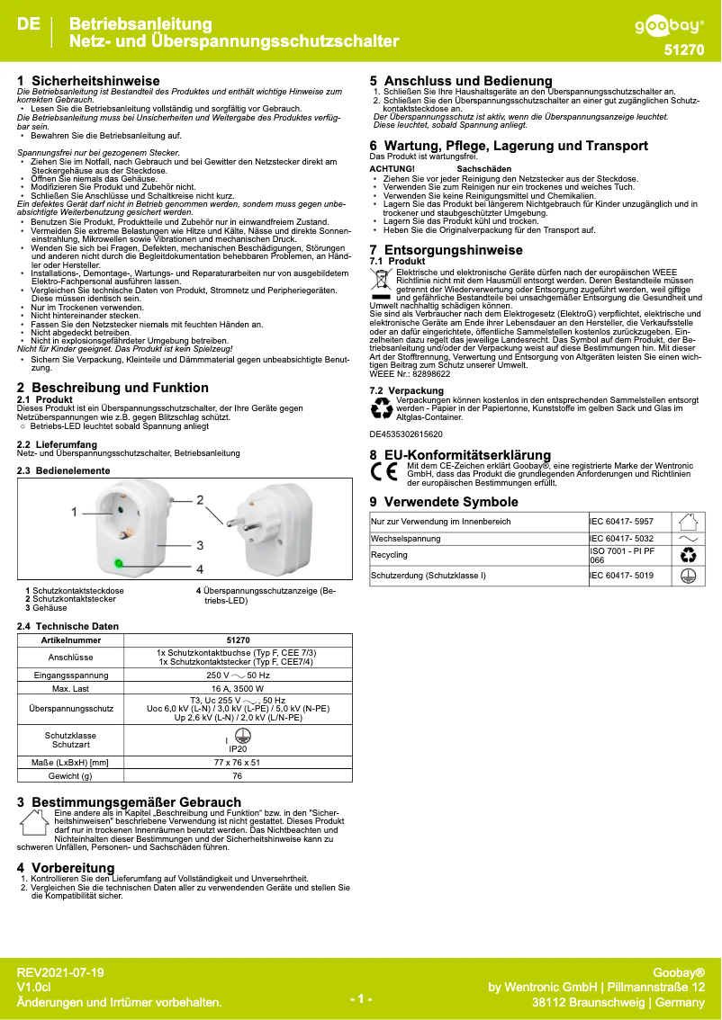 Page n°1 - Manuel utilisateur Goobay 51270