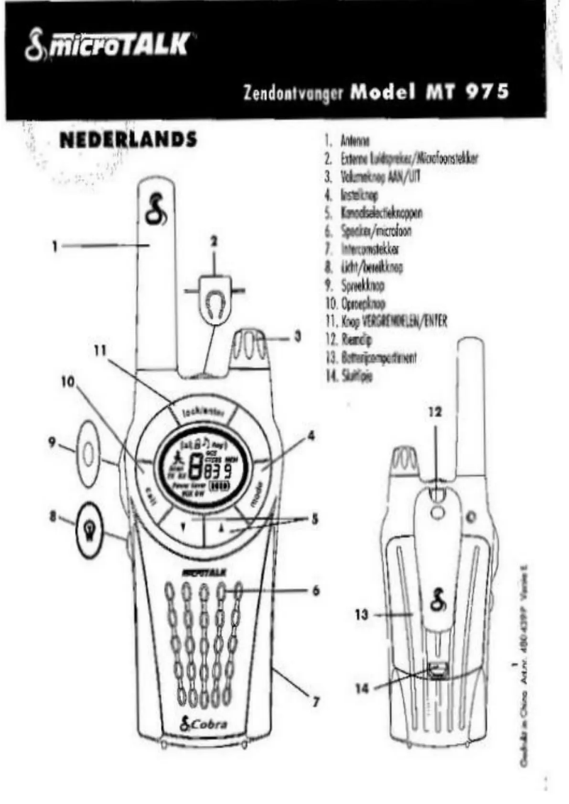 Page 1 de la notice Manuel utilisateur Cobra MT 975