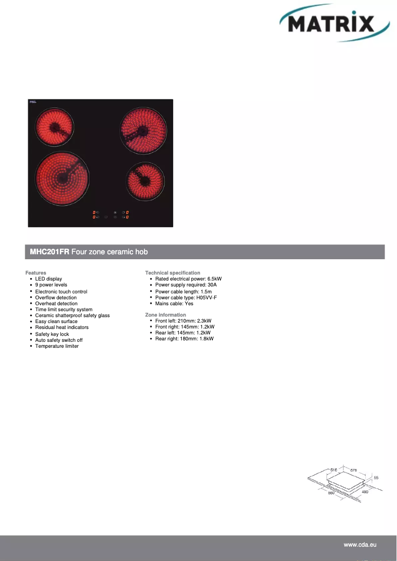Page 1 de la notice Fiche technique Matrix MHC201FR