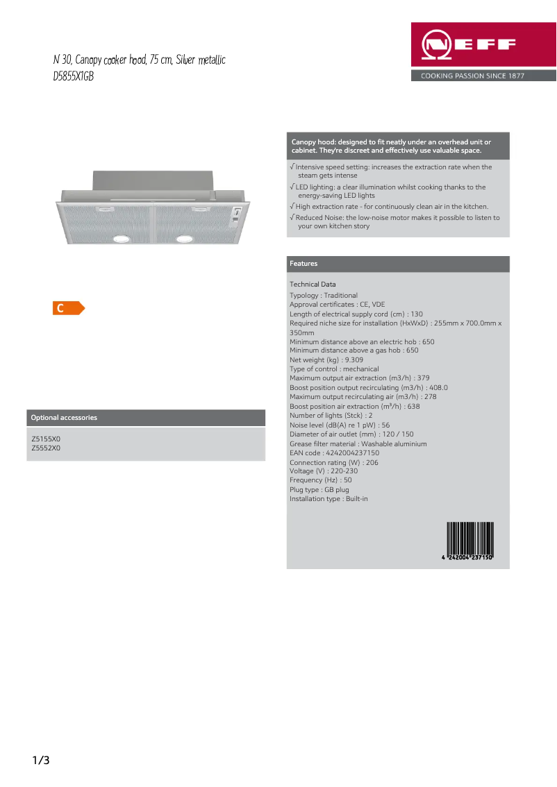 Page n°1 - Fiche technique Neff D5855X1GB