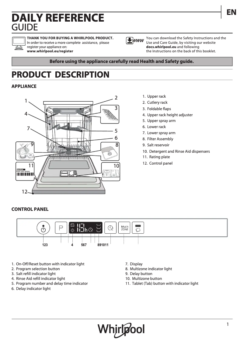 Page 1 de la notice Manuel utilisateur Whirlpool WEIC 3C26 F