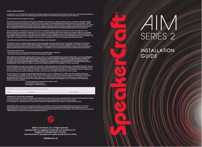 Page n°1 - Manuel utilisateur SpeakerCraft AIM5 Three Series 2