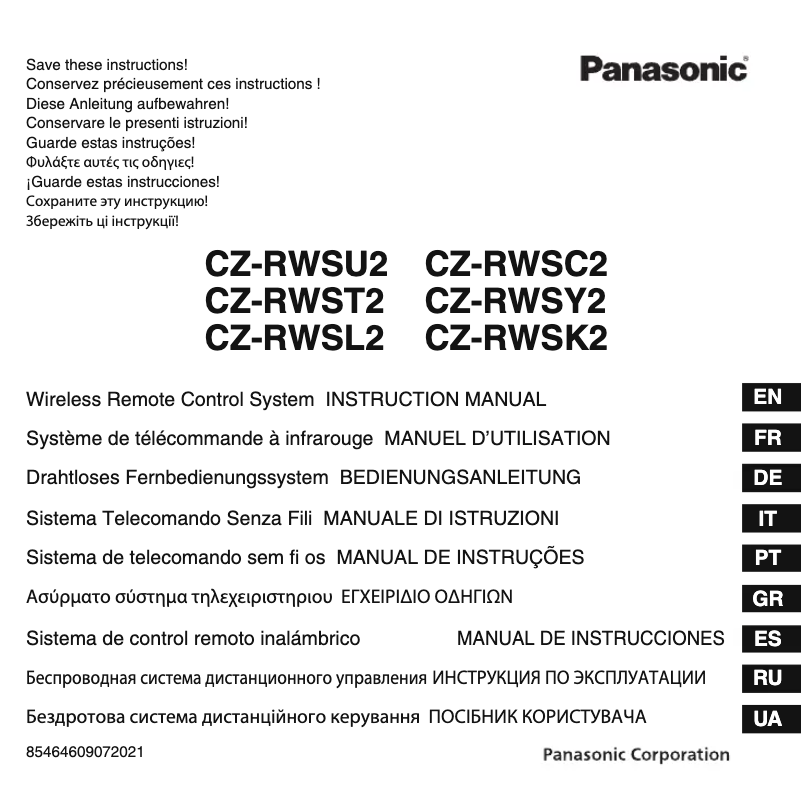 Page 1 de la notice Manuel utilisateur Panasonic CZ-RWSC2