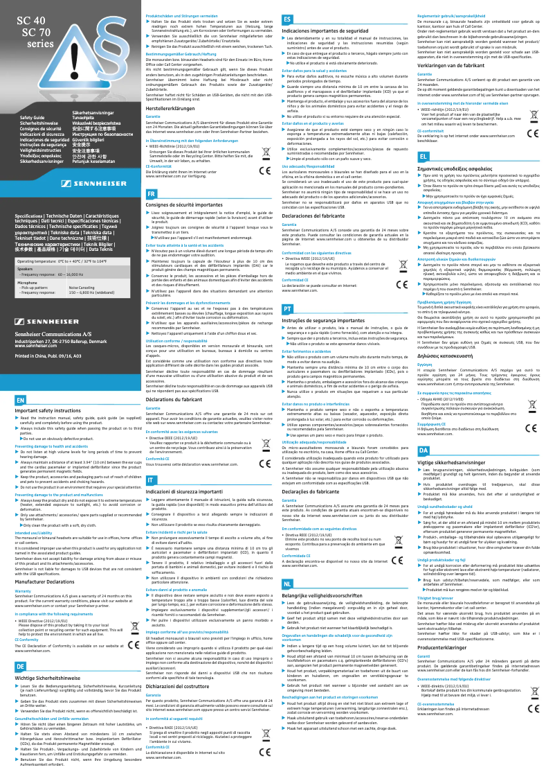 Página 1 del manual Instrucciones de seguridad Sennheiser SC 75 USB CTRL