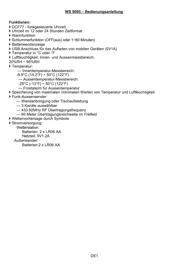 Page n°1 - Manuel utilisateur Techno Line WS9065