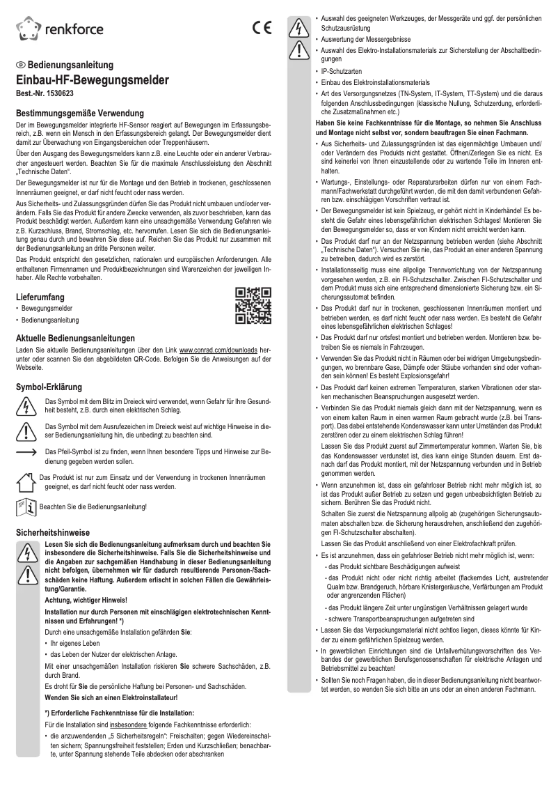Page 1 de la notice Manuel utilisateur Renkforce 1530623