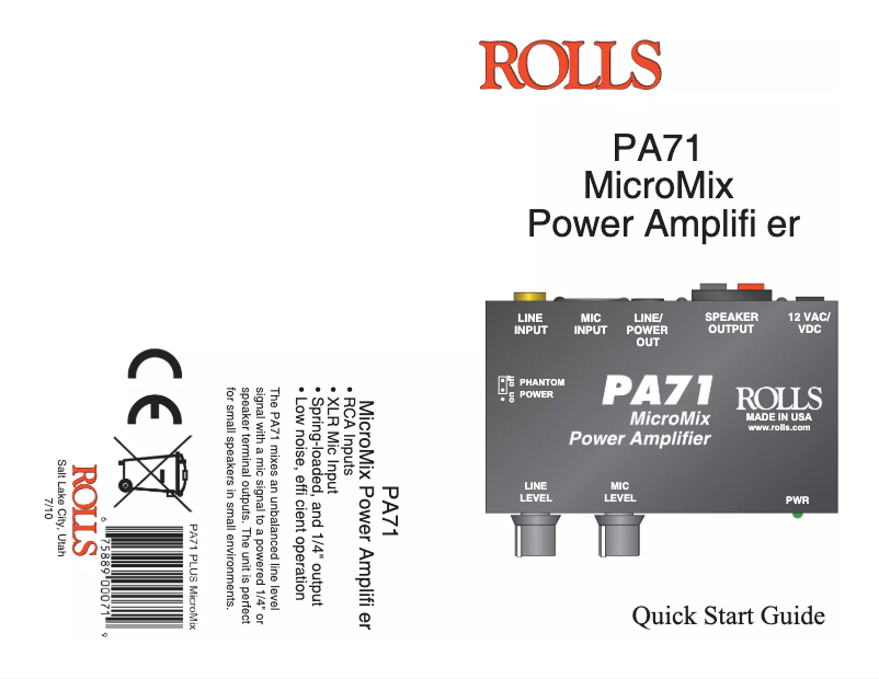 Page n°1 - Manuel utilisateur Rolls MicroMix Power Amplifier PA71