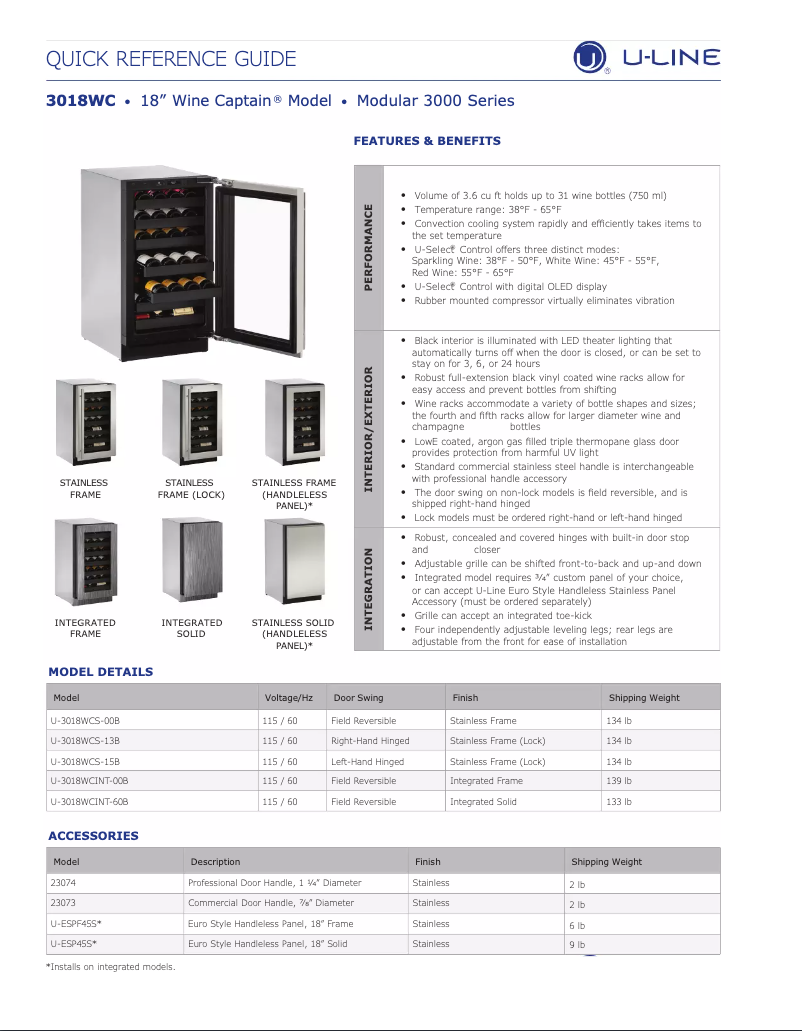 Page n°1 - Fiche technique U-Line U-3018WCS-00B