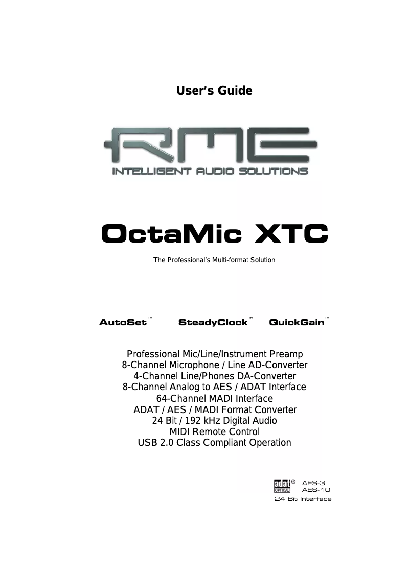 Page 1 de la notice Manuel utilisateur RME OctaMic XTC