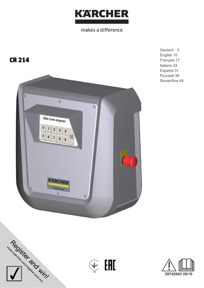 Page n°1 - Manuel utilisateur Kärcher CR 214