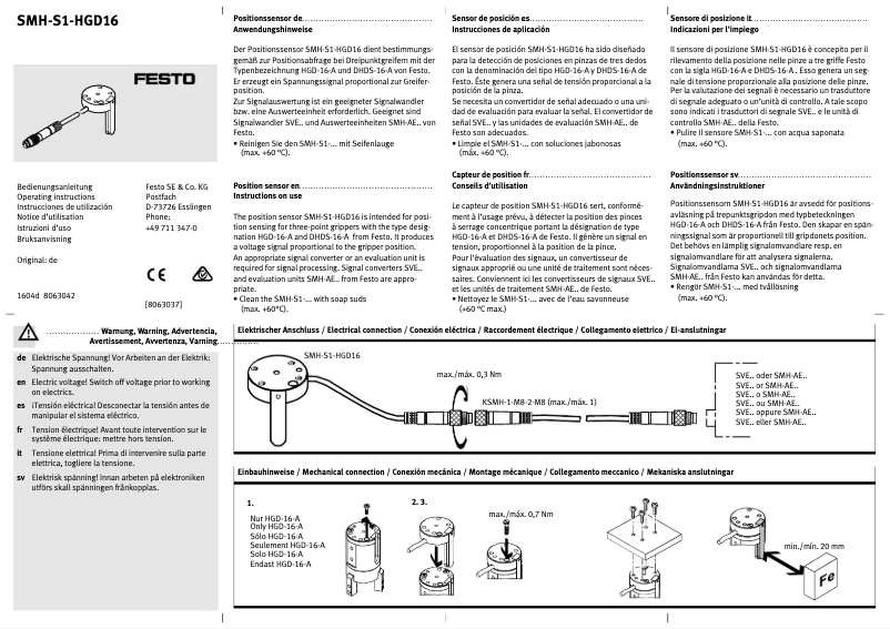 Page n°1 - Manuel utilisateur Festo SMH-S1-HGD16