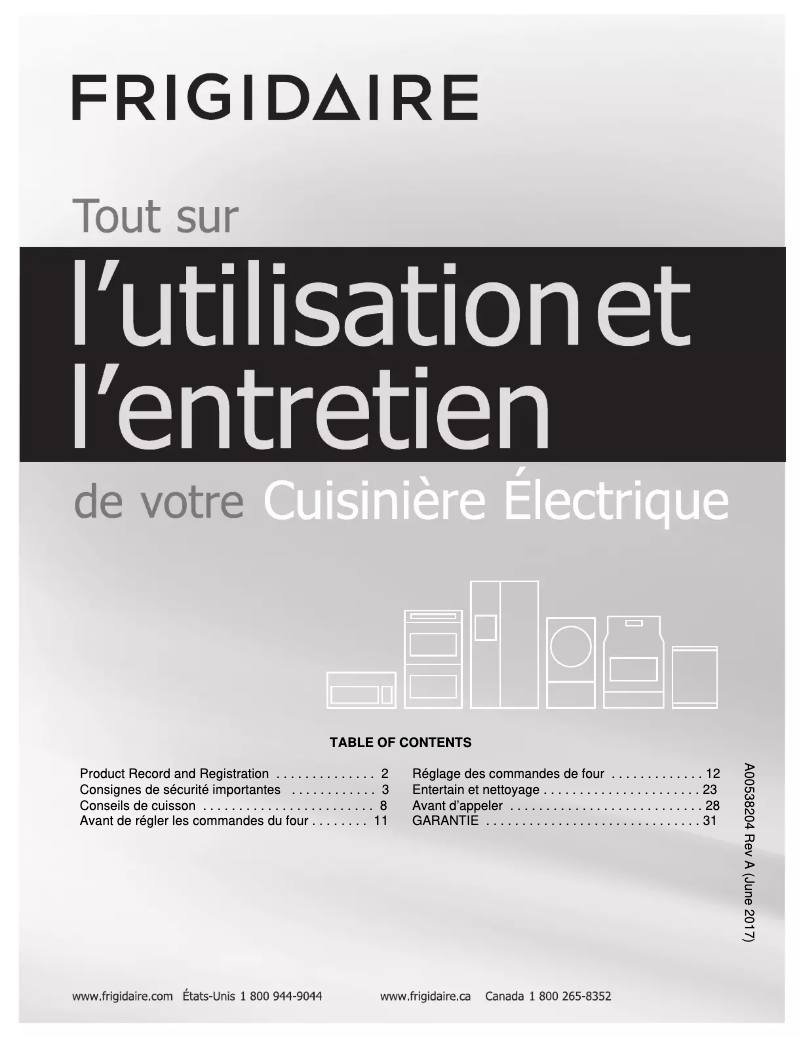 Page 1 de la notice Manuel utilisateur Frigidaire FFEW3026TS