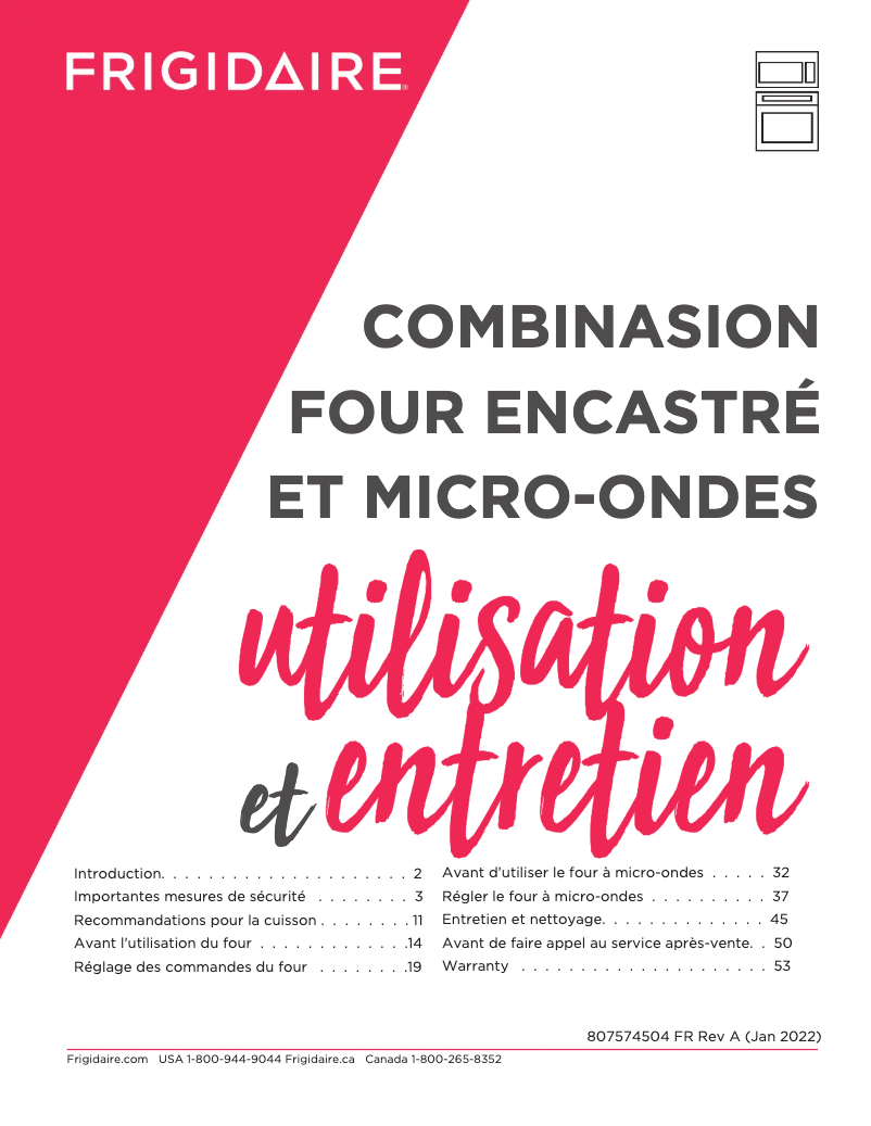 Page 1 de la notice Manuel utilisateur Frigidaire FCWM2727AS