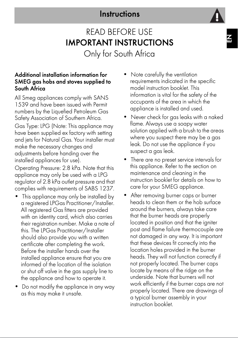 Page 1 de la notice Brochure Smeg PV175N2