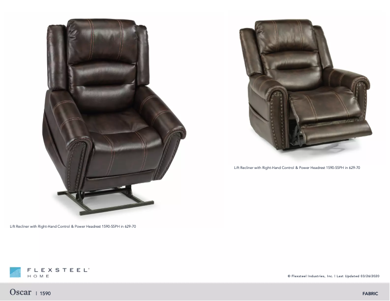 Page 1 de la notice Fiche technique Flexsteel Oscar 1590-55PH