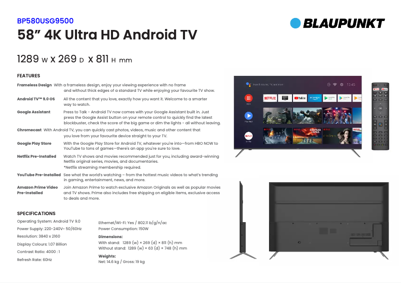 Page n°1 - Fiche technique Blaupunkt BP580USG9500