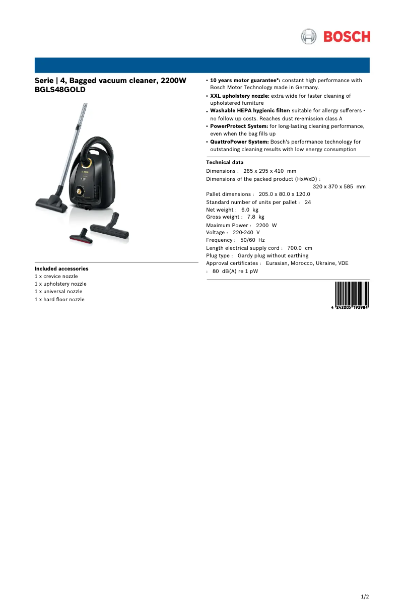 Page n°1 - Manuel utilisateur Bosch Serie 4 BGLS48GOLD