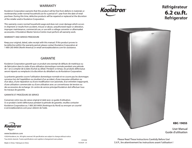 First page image of the manual for KBC-190SS