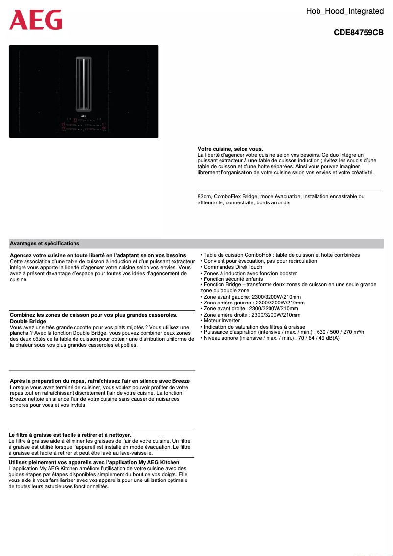 Page 1 de la notice Fiche technique AEG CDE84759CB