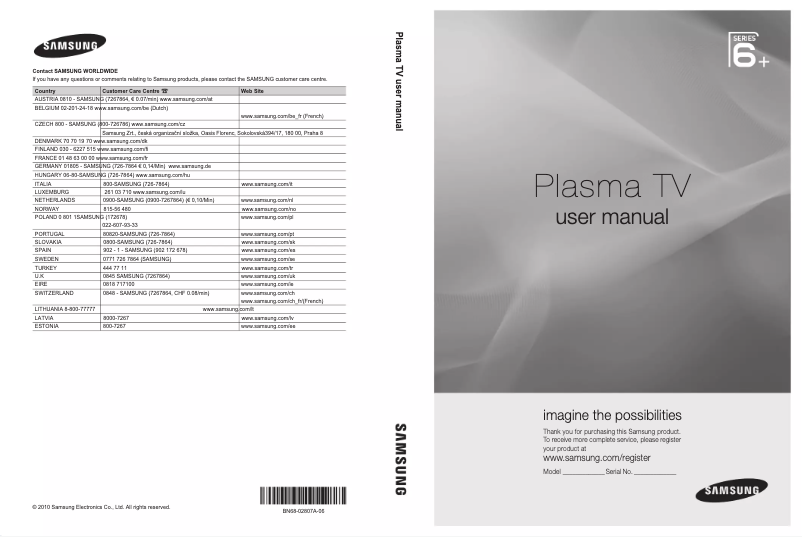Page n°1 - Manuel utilisateur Samsung PS50C6500TW