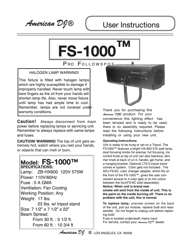 Page n°1 - Manuel utilisateur American DJ FS-1000