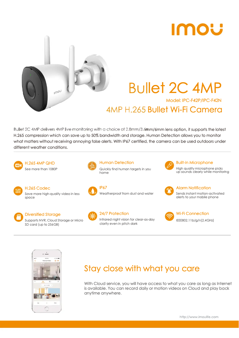 Page 1 de la notice Fiche technique Imou Bullet 2C 4MP