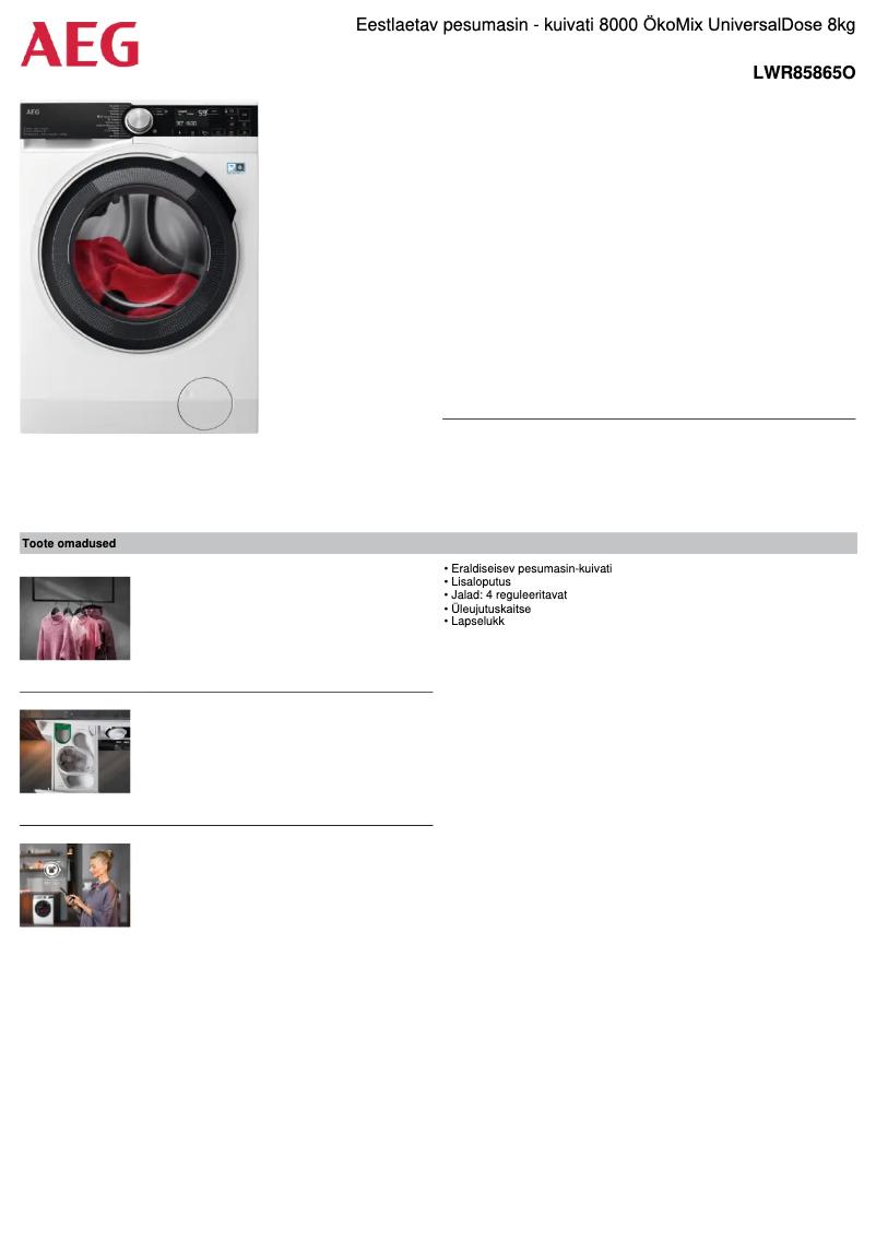 Page n°1 - Fiche technique AEG LWR85865O