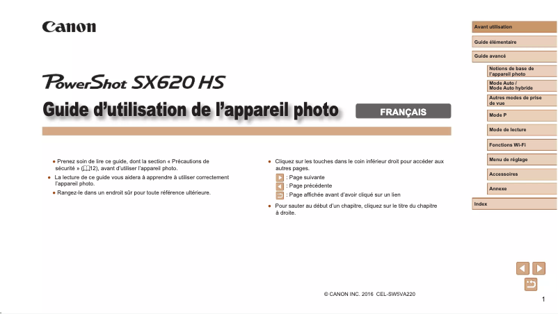 Image de la première page du manuel de l'appareil PowerShot SX620 HS