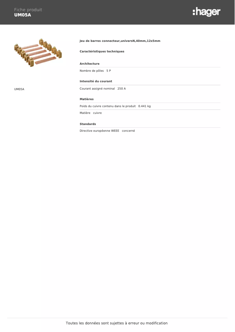 Page n°1 - Manuel utilisateur Hager UM05A