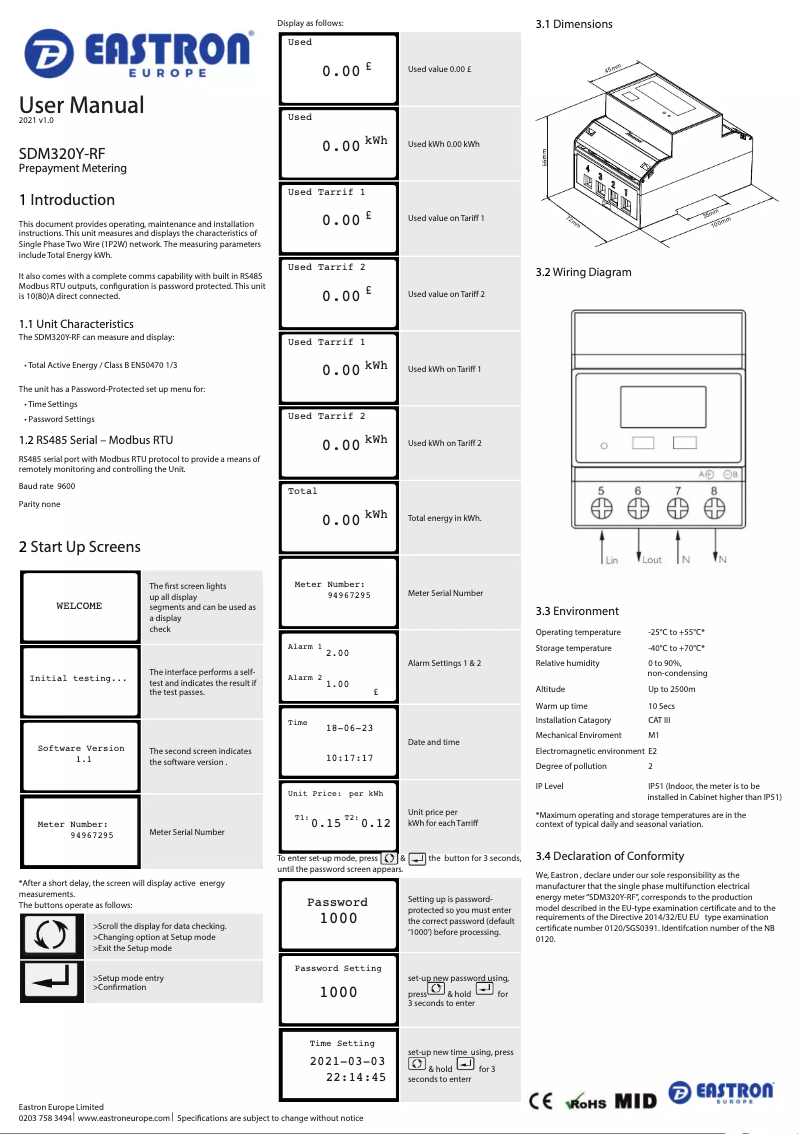 Página 1 del manual Manual de usuario Eastron SDM320Y-RF