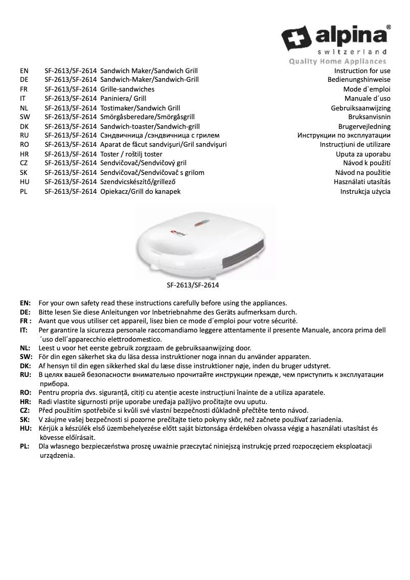 Page n°1 - Manuel utilisateur Alpina SF-2614