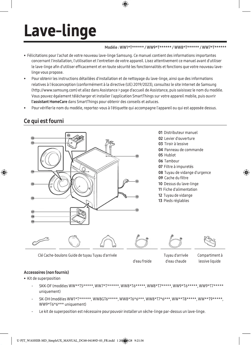 Image de la première page du manuel de l'appareil WW10T554DTW