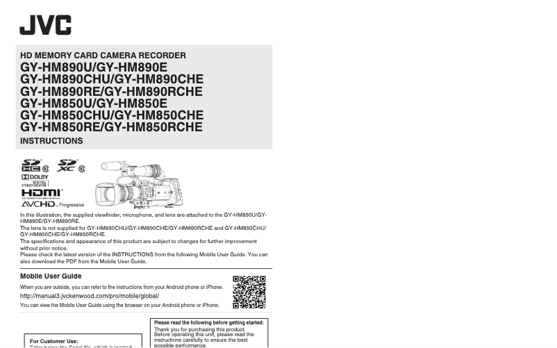 Page n°1 - Manuel utilisateur JVC GY-HM890RE