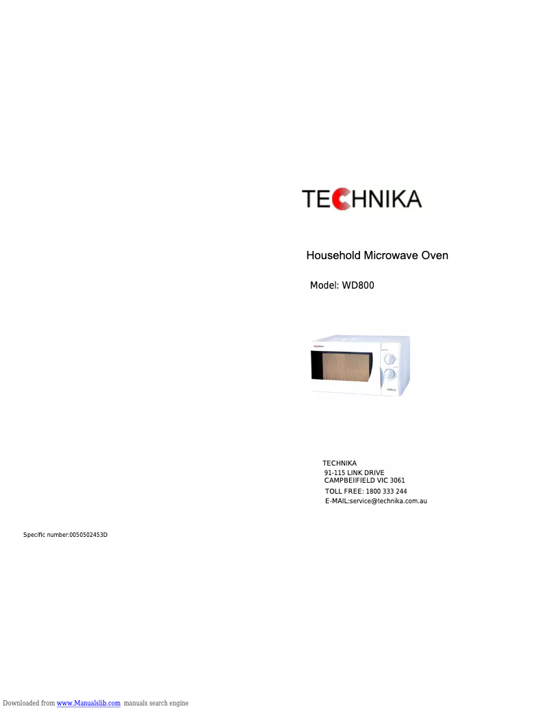Page n°1 - Manuel utilisateur Technika WD800