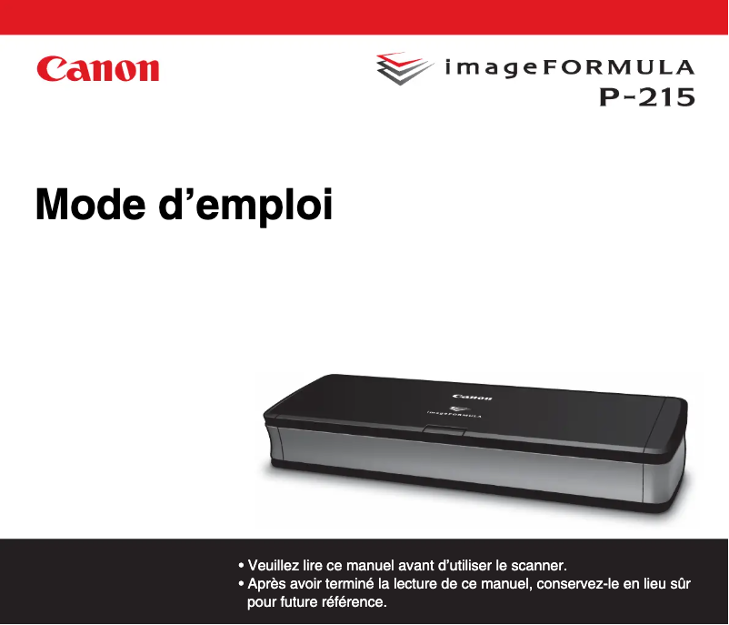 Page n°1 - Manuel utilisateur Canon ImageFORMULA P-215