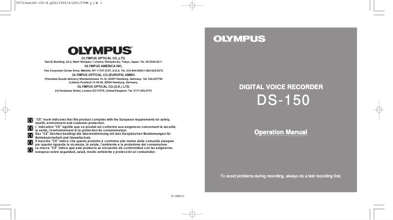 Page 1 of the manual User Manual Olympus DS-150