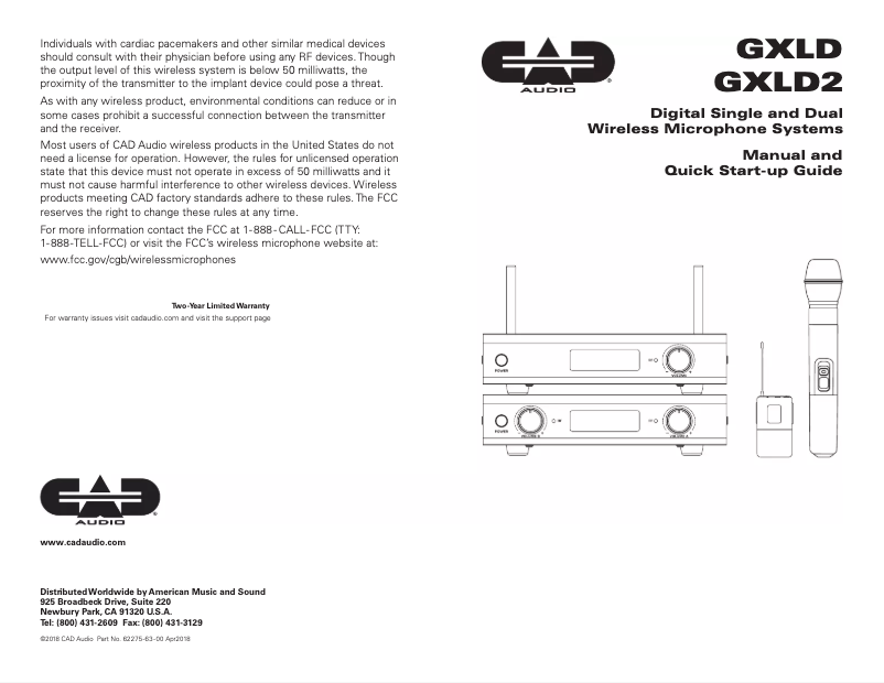 Page n°1 - Manuel utilisateur CAD Audio GXLD2