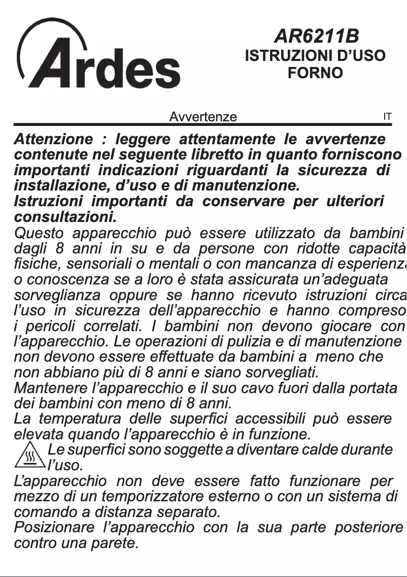 Page 1 de la notice Manuel utilisateur Ardes AR6211B