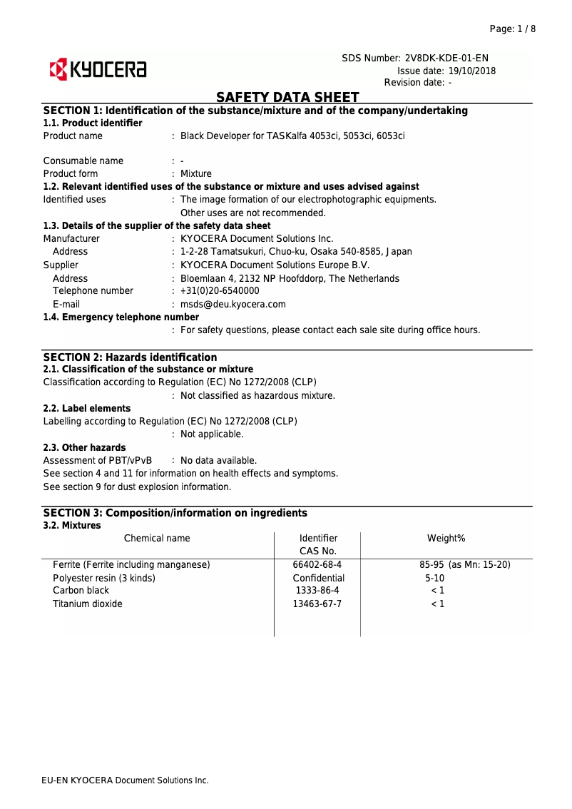 Page 1 de la notice Instructions de sécurité Kyocera TASKalfa 5053ci