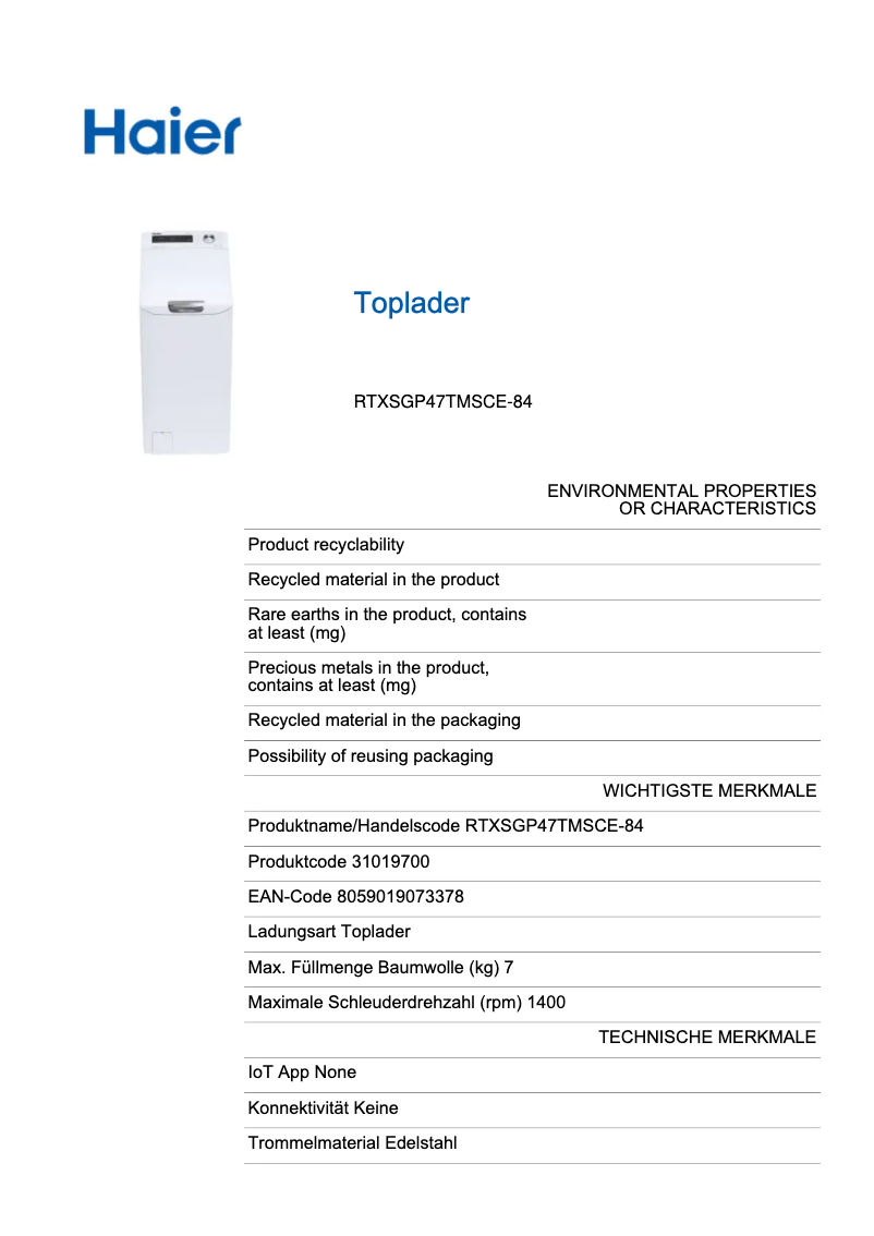 Page 1 de la notice Manuel utilisateur Haier RTXSGP47TMSCE-84