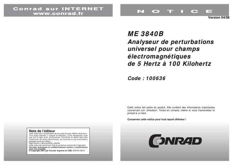 Image de la première page du manuel de l'appareil ME 3840B