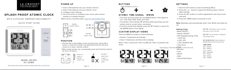 Page 1 de la notice Guide de démarrage rapide La Crosse Technology 515-1912