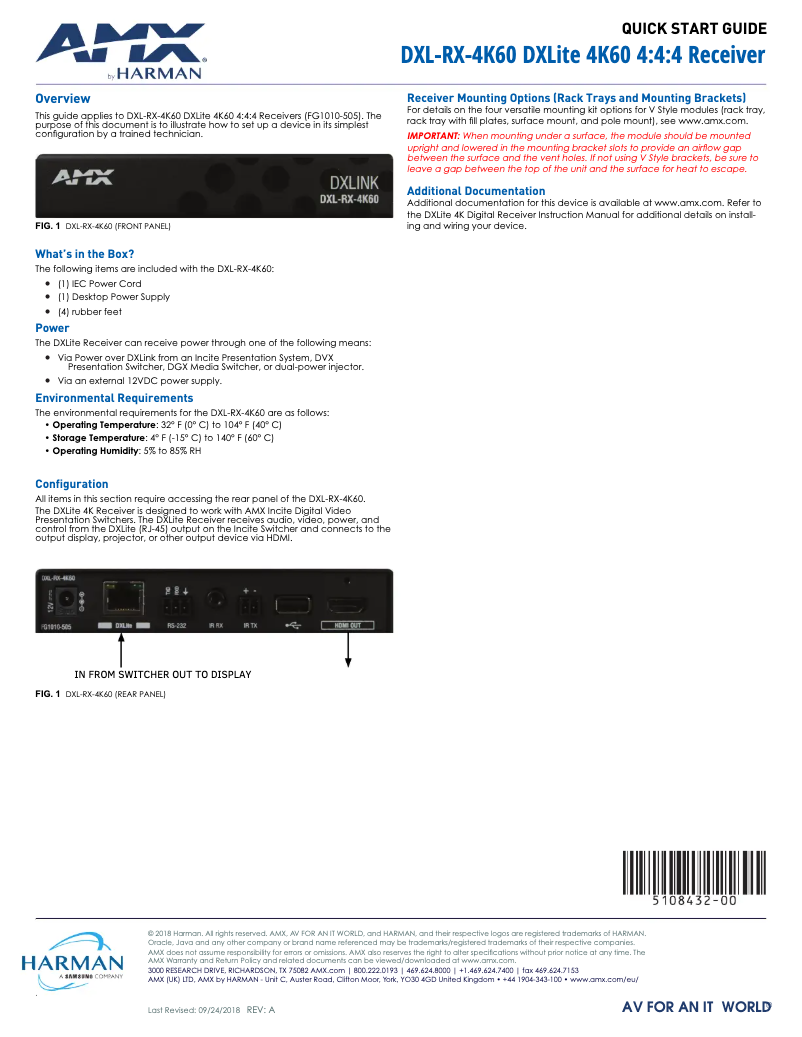 Page n°1 - Manuel utilisateur AMX DXL-RX-4K60