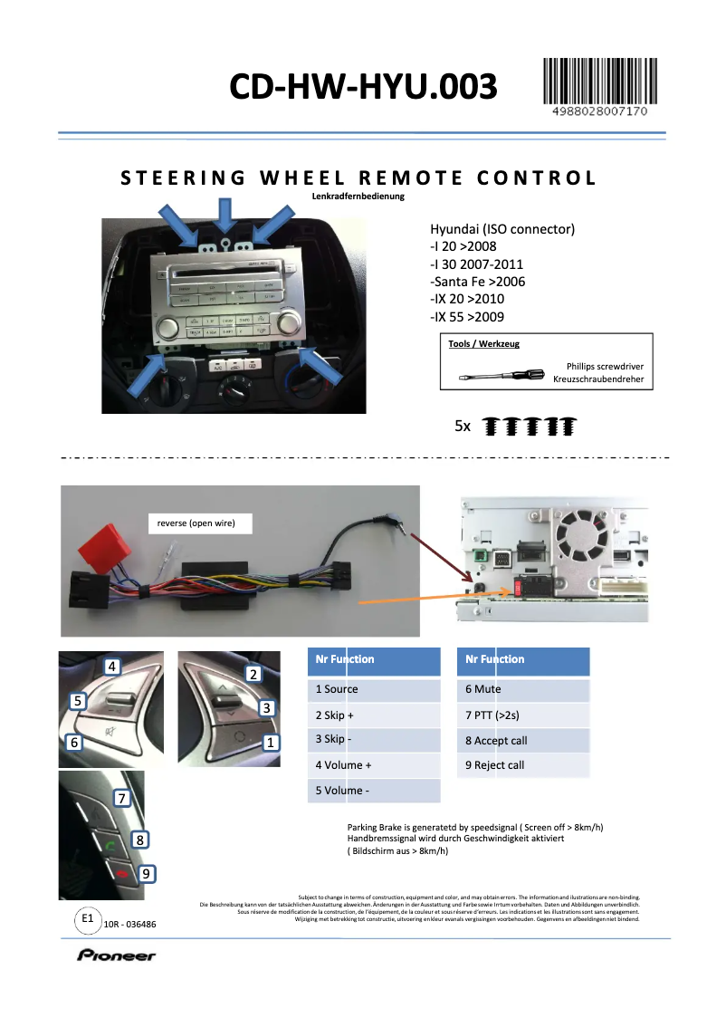 Page n°1 - Manuel utilisateur Pioneer CD-HW-HYU.003